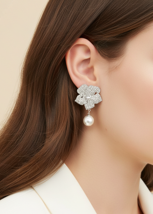 Pave and Pearl Fleur Drops (PRE-ORDER)