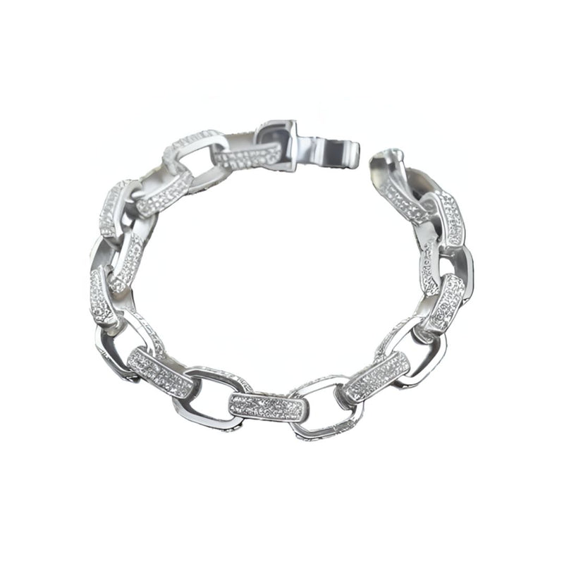 Pave Square Link Bracelet - Silver