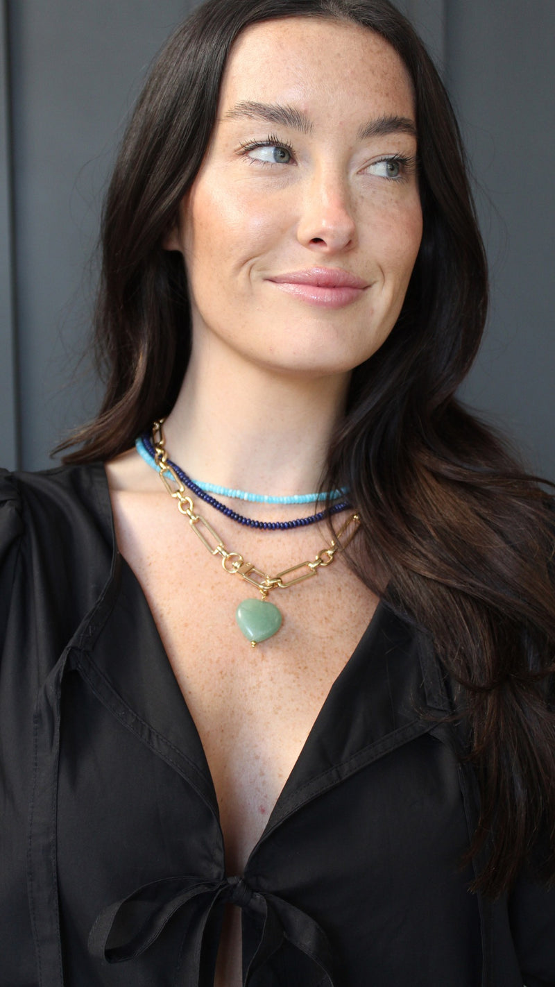 Marble Heart Charm Necklace - Sage