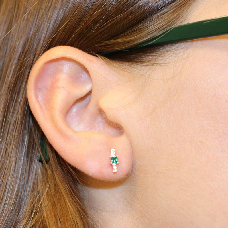 Vertical Bar CZ Stud - emerald