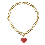 Marble Heart Charm Necklace - Dark Pink