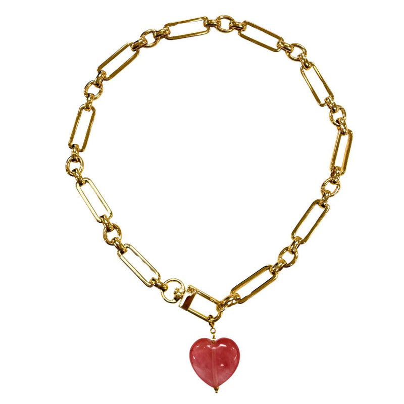 Marble Heart Charm Necklace - Dark Pink