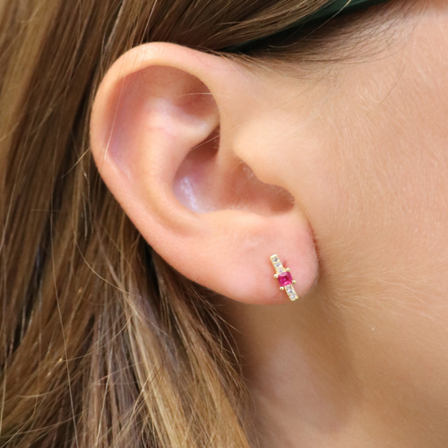 Vertical Bar CZ Stud - ruby