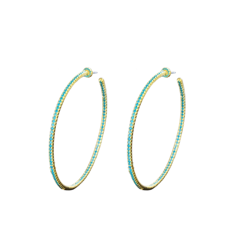 Large Pave Turquoise Hoops