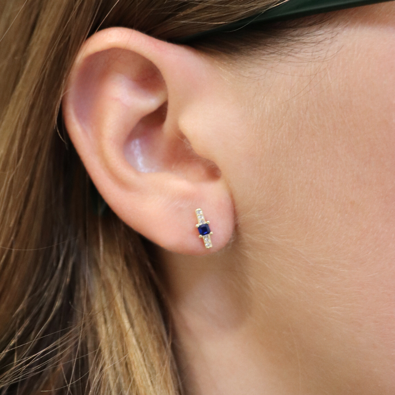 Vertical Bar CZ Stud - sapphire