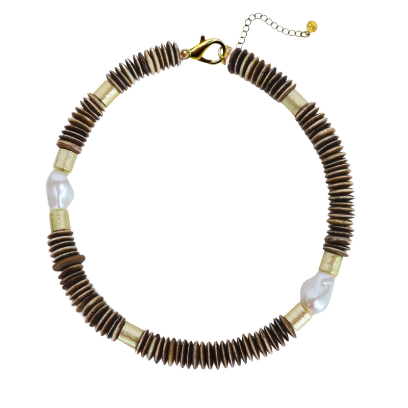 Capri Pearl Collar - Brown Wood