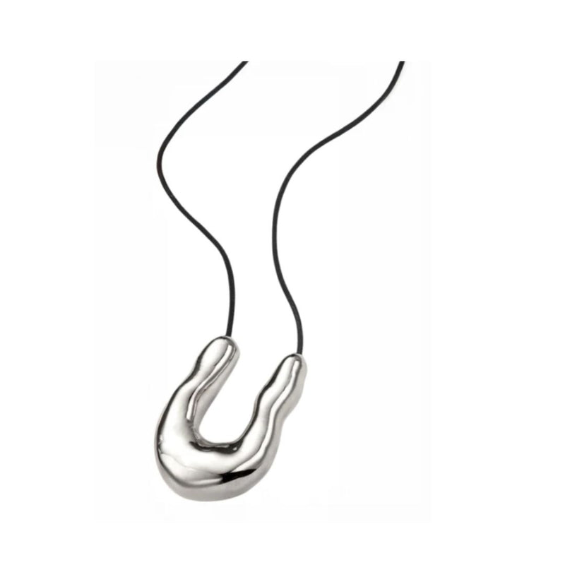 Modern Horseshoe Cord Necklace - Silver