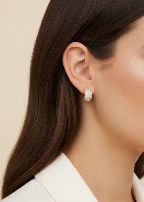 Pave Half Moon Earrings