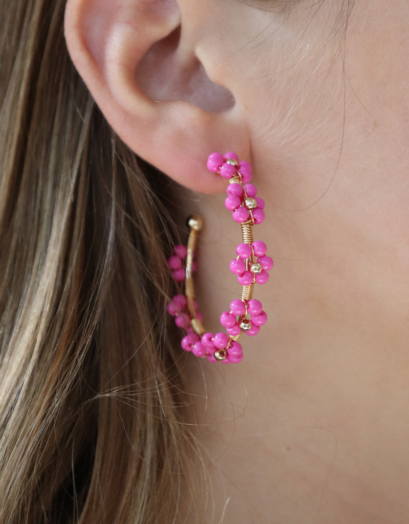 Floral Wire Hoop - Hot Pink