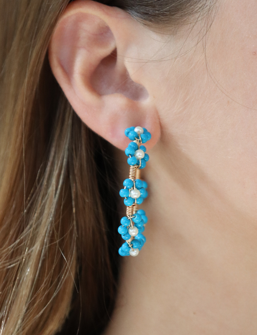Floral Wire Hoop - Turquoise