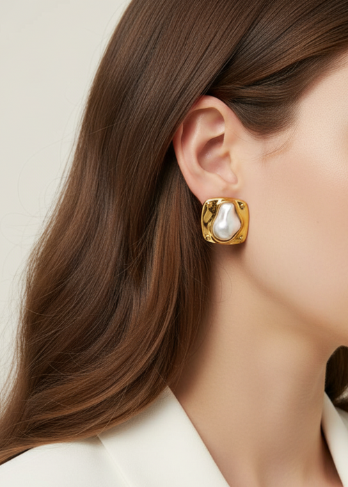 Abstract Gold and Pearl Studs