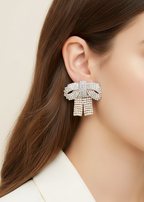 Gemstone Bow Earrings - Gold