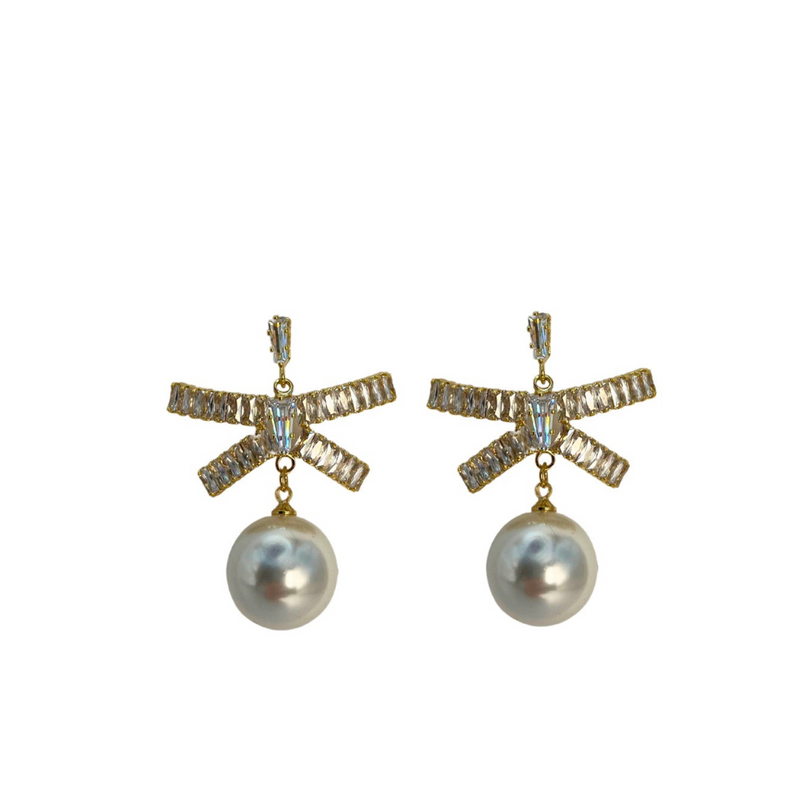 Pave Bow and Pearl Studs