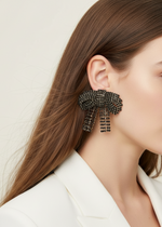 Gemstone Bow Earrings - Black