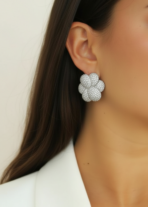 Pave Bloom Studs - Silver