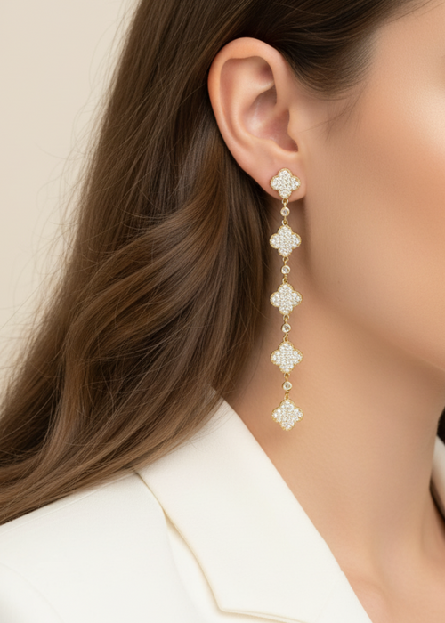 Pave Clover Floral Falling Drops