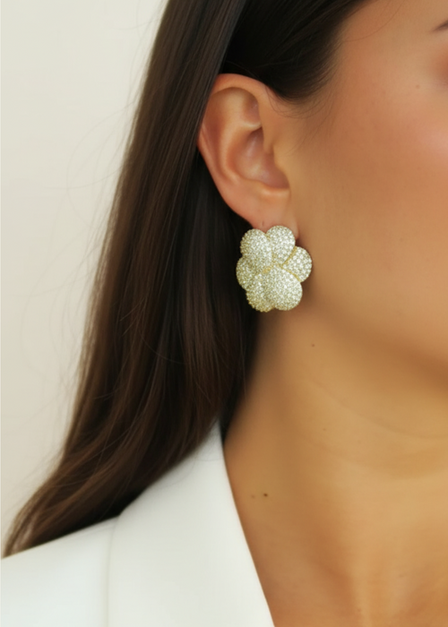 Pave Bloom Studs -Gold
