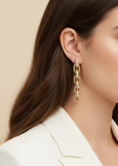 Pave Link Drops - Gold