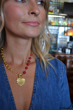 Intricate Heart Charm Necklace - Deep Red