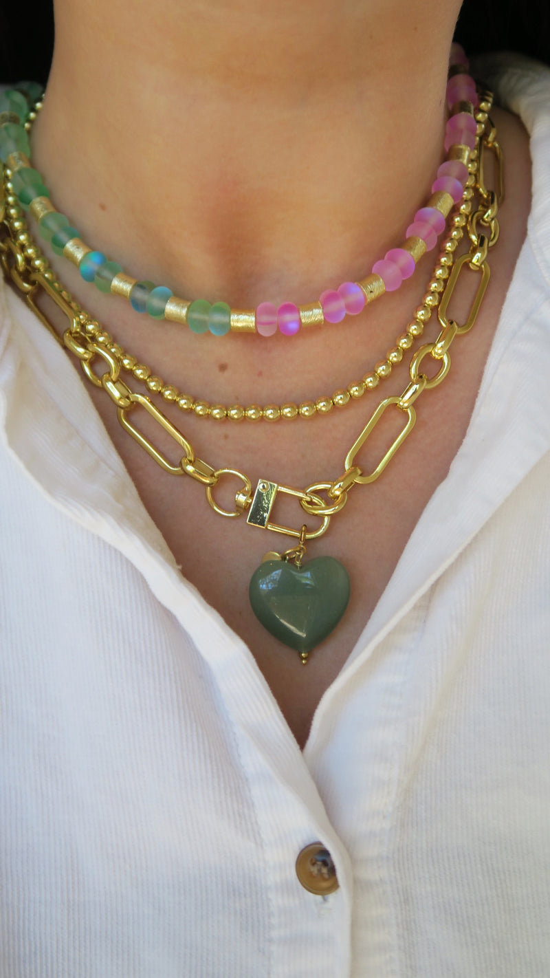 Marble Heart Charm Necklace - Sage