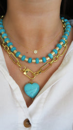 Marble Heart Charm Necklace - Turquoise