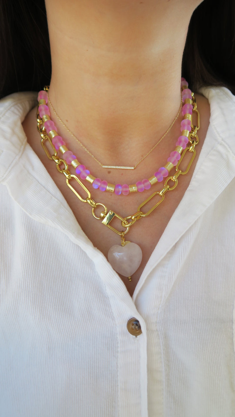 Marble Heart Charm Necklace - Light Pink