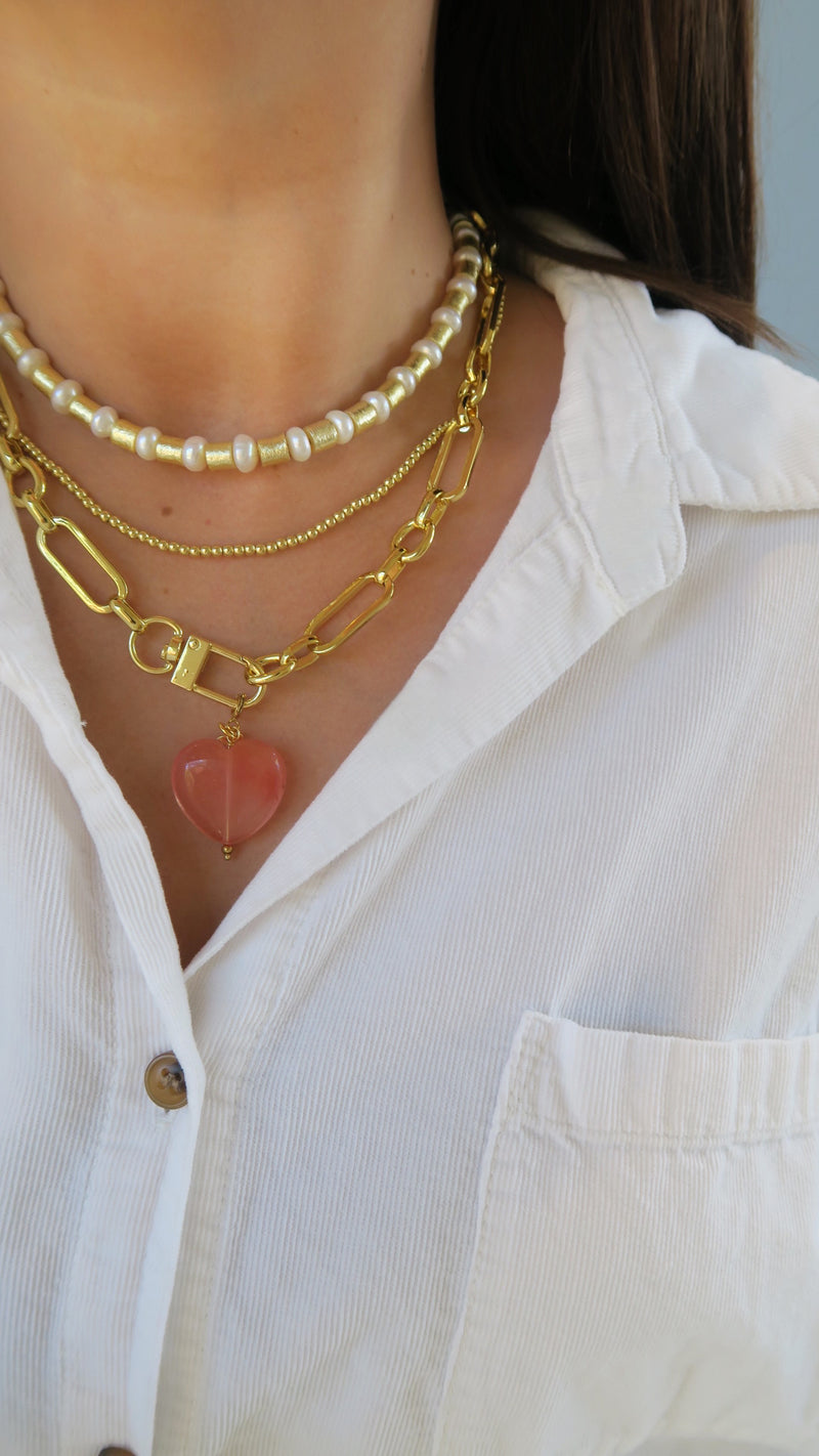 Marble Heart Charm Necklace - Dark Pink