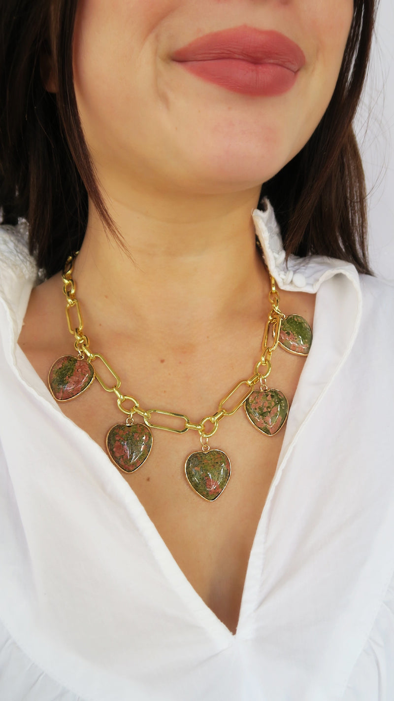 Lovers Lane Charm Necklace - Pink/Green Marble