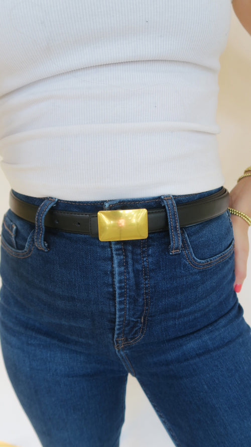 Brushed Rectangular Buckle Belt - black - wholesale