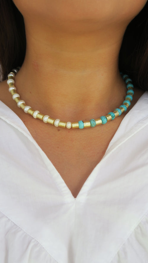 Manhattan Collar - Turquoise/Pearl