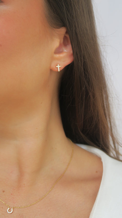 Micro Pave CZ Cross Studs