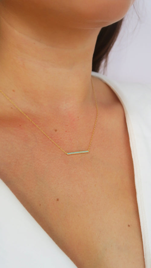 Micro Pave Bar Necklace - Turquoise