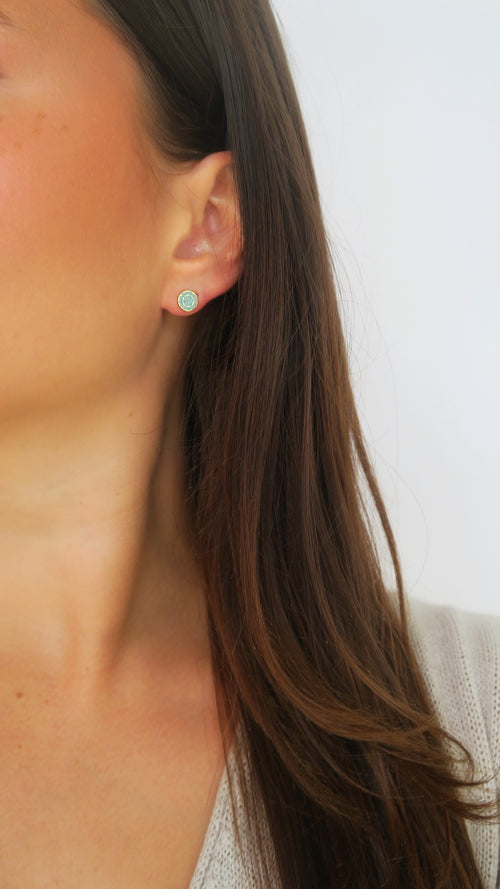 Micro Pave Circle Studs - Turqouise