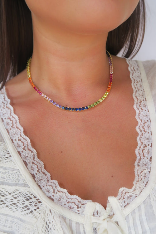 Rainbow Tennis Necklace-wholesale