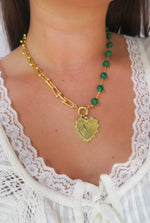 Intricate Heart Charm Necklace - Emerald