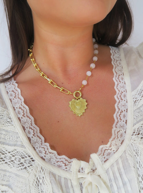 Intricate Heart Charm Necklace - Ivory