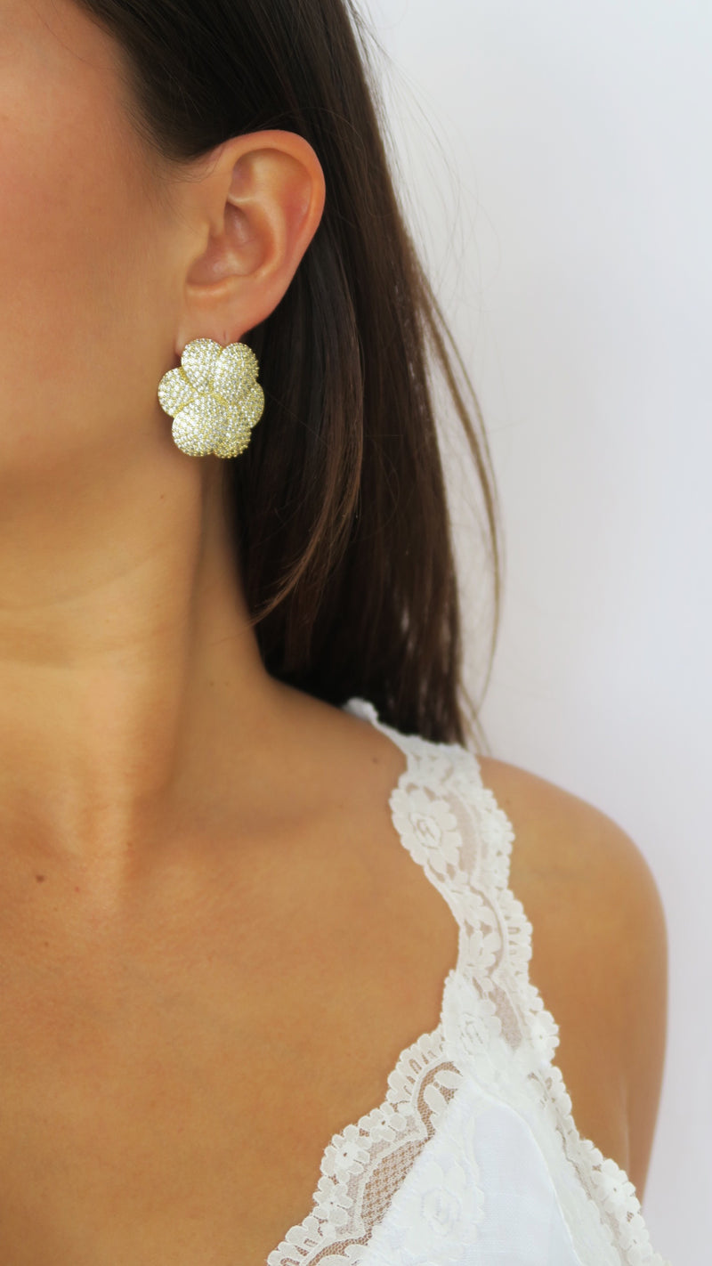Pave Bloom Studs -Gold