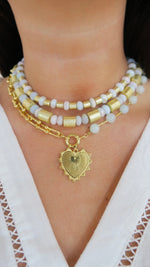 Intricate Heart Charm Necklace - Light Blue