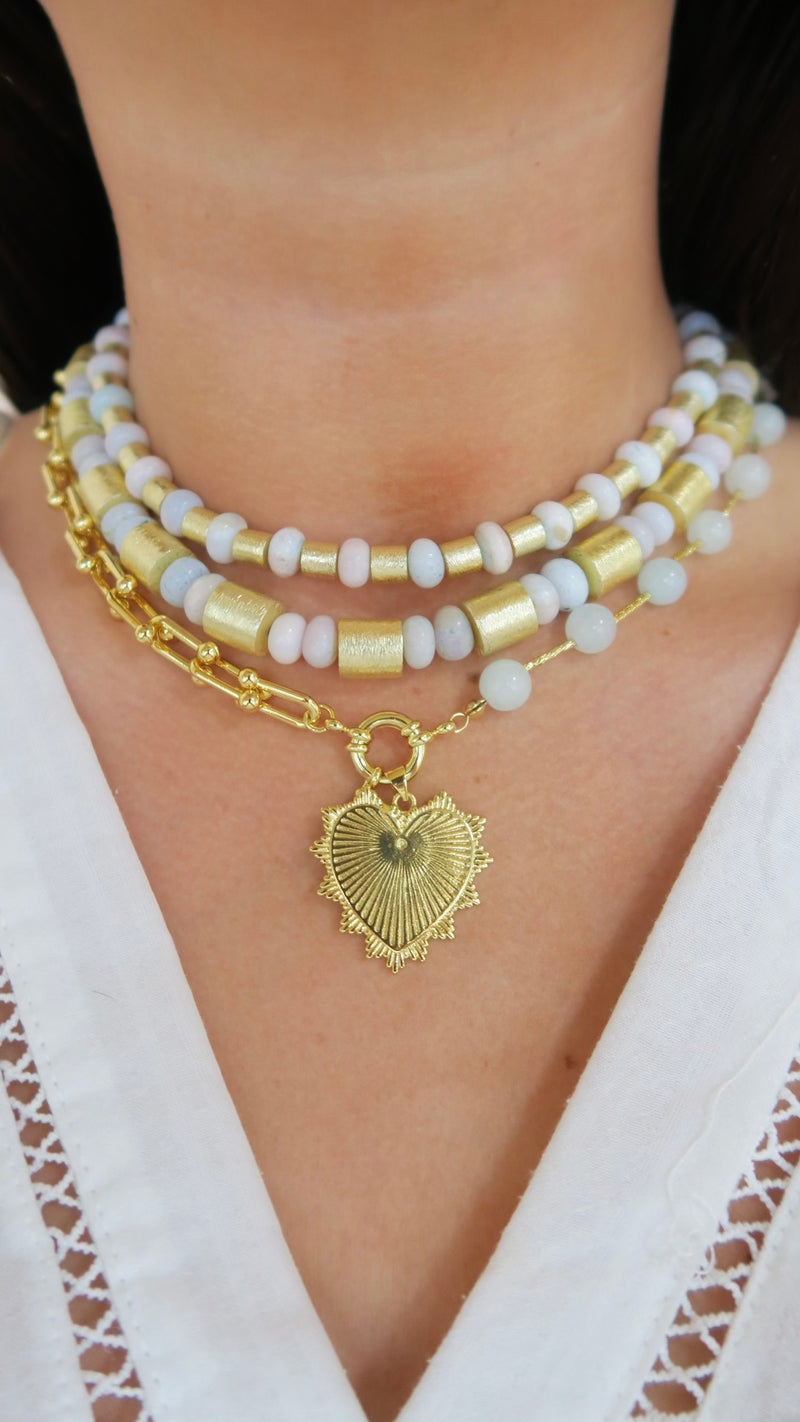 Intricate Heart Charm Necklace - Light Blue