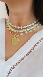 Intricate Heart Charm Necklace - Light Blue