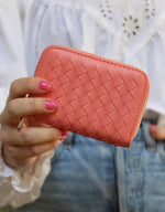 Mini Woven Wallet - coral