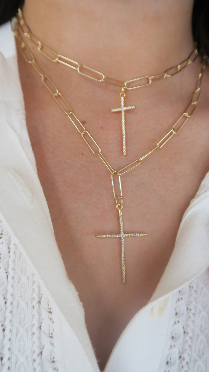 London Pave Cross Necklace