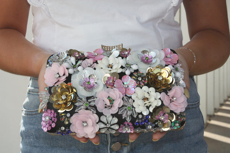 Floral Frida Clutch - black