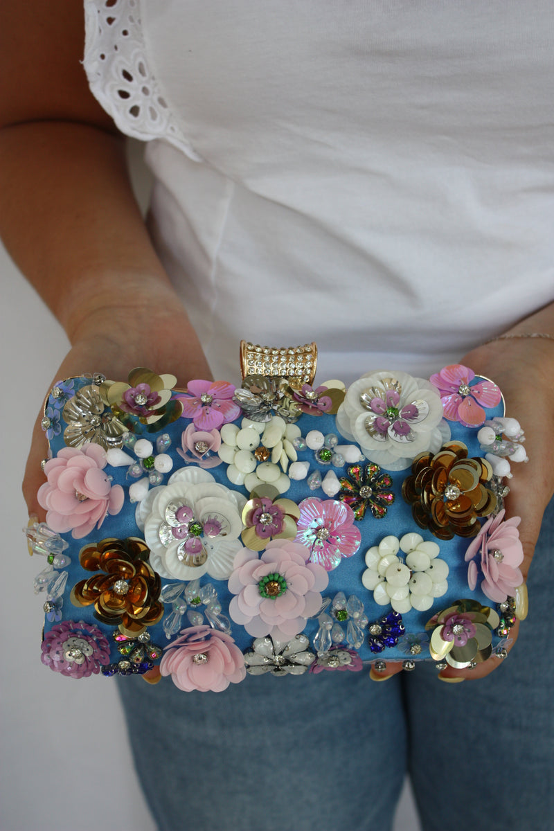 Floral Frida Clutch - blue