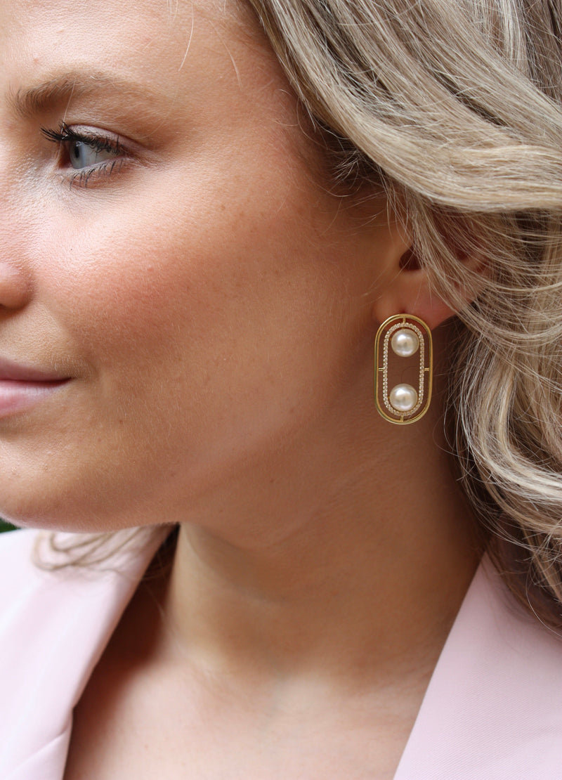 Double Look Pearl Drop Studs