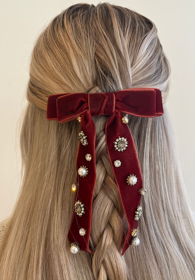 Velvet Bow Clip - Burgundy