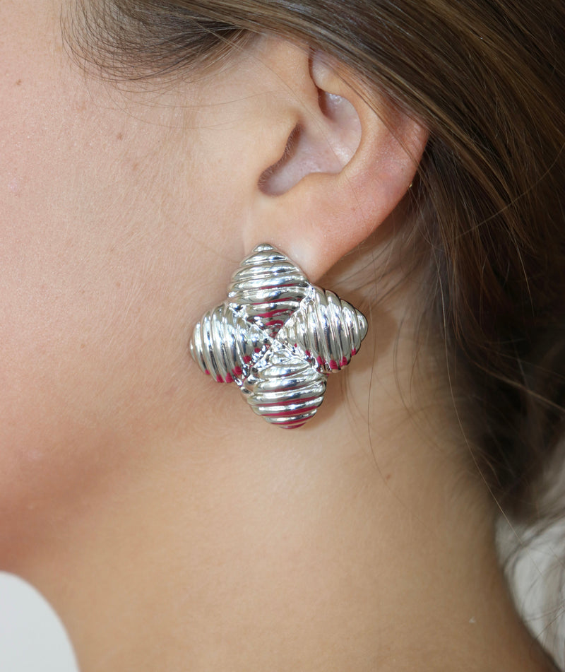 Rippled Petal Studs- silver