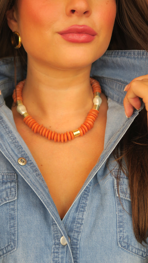 Capri Pearl Collar - Deep Orange