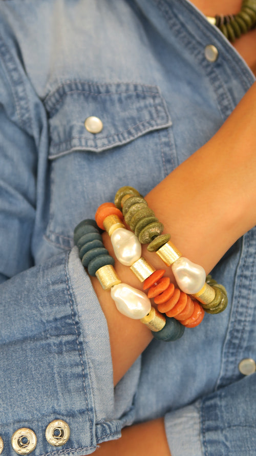 Capri Pearl Bracelet - Khaki