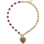 Intricate Heart Charm Necklace - Deep Red